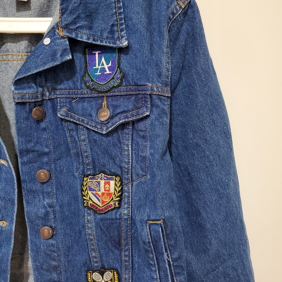 Forever21 emblem embroidered denim jean jacket small - Picture 5 of 12